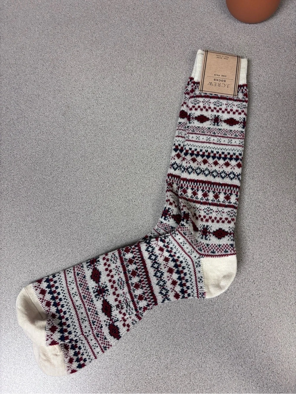 NWT J. Crew Cream & Burgundy Fair Isle Socks